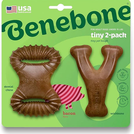 Benebone Tiny Pack de 2 – Brinquedos de Mastigação para Cães | Sabor Bacon