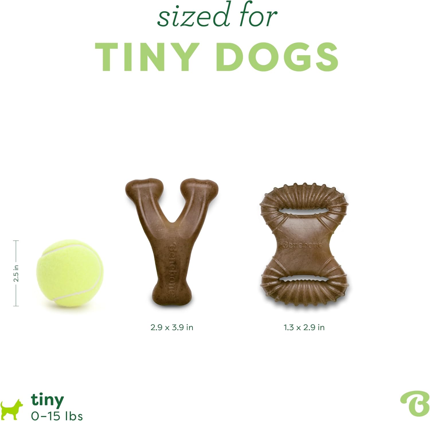 Benebone Tiny Pack de 2 – Brinquedos de Mastigação para Cães | Sabor Bacon