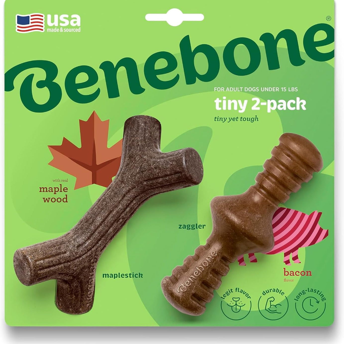 Benebone Tiny Maplestick & Zaggler – Brinquedos para Cães | Bacon e Madeira de Ácer