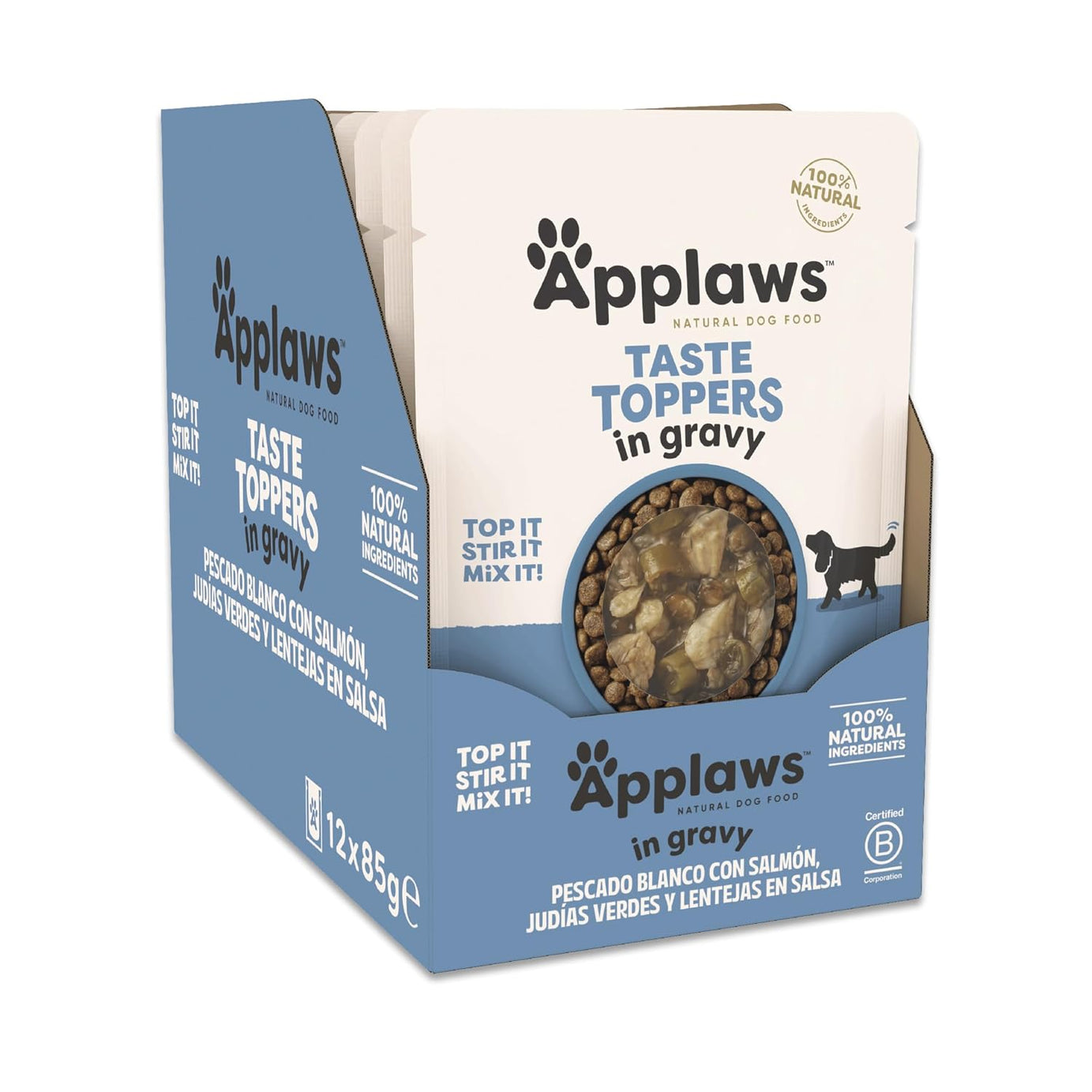 Applaws Taste Toppers em molho - Saqueta 85g  | Peixe Branco com Salmão, Feijão Verde e Lentilhas