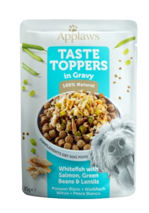 Applaws Taste Toppers em molho - Saqueta 85g  | Peixe Branco com Salmão, Feijão Verde e Lentilhas