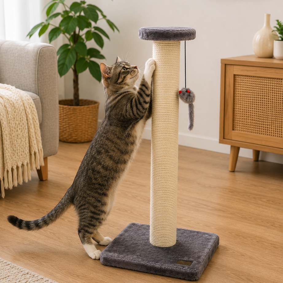 Torre Para Gato Stamp - Arranhador com brinquedo suspenso - 35x35x60cm - Cores Sortidas