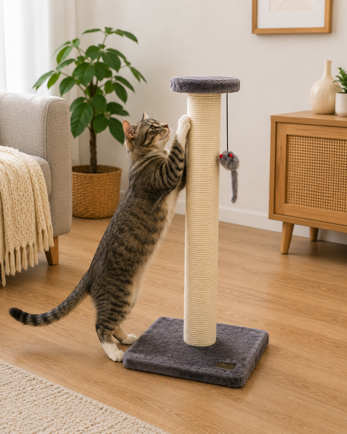 Torre Para Gato Stamp - Arranhador com brinquedo suspenso - 35x35x60cm - Cores Sortidas