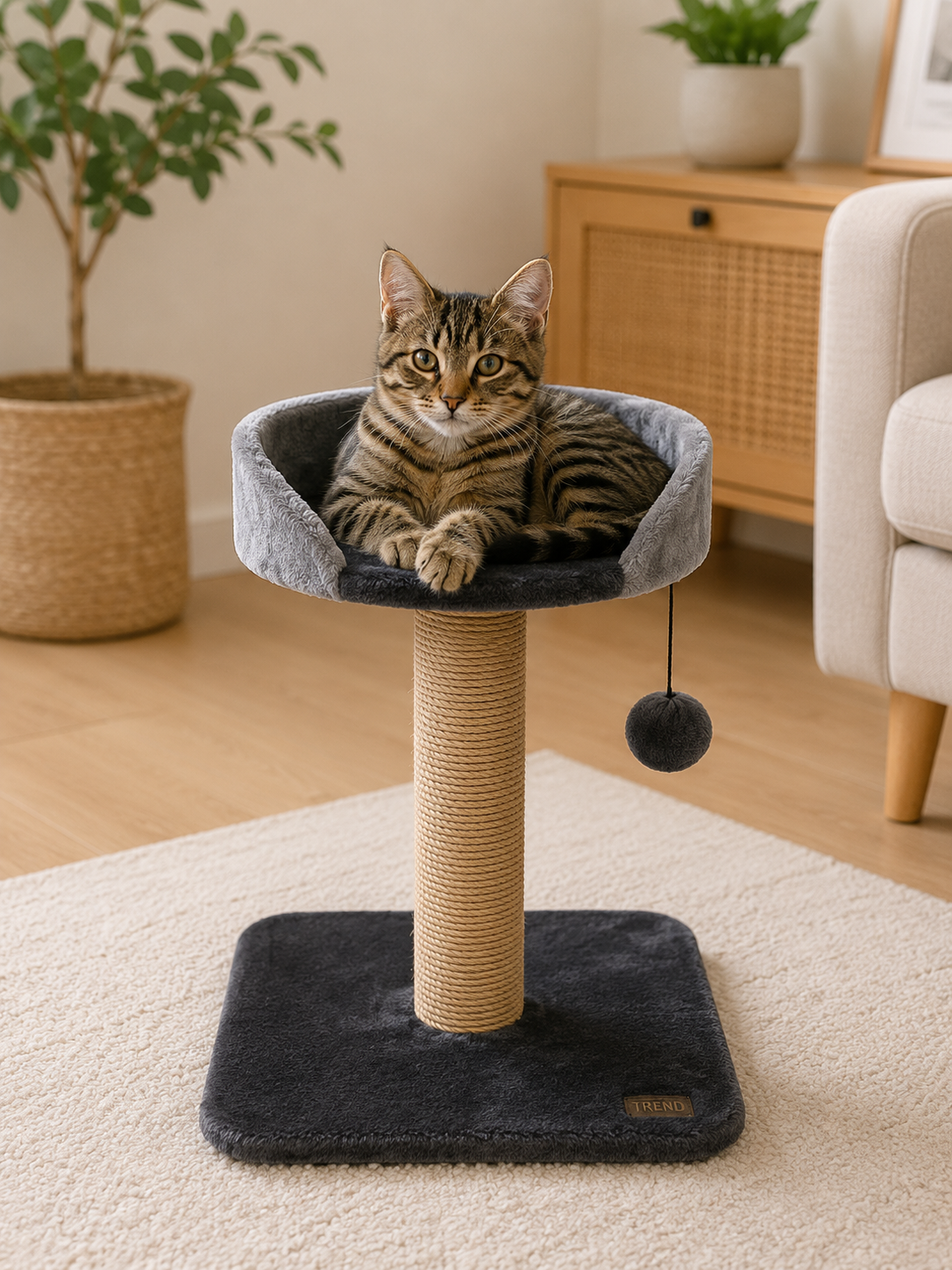 Torre para Gatos TREND GROVE - Arranhador com Cama e Bola Suspensa - 35 x 35 x 44,5 cm
