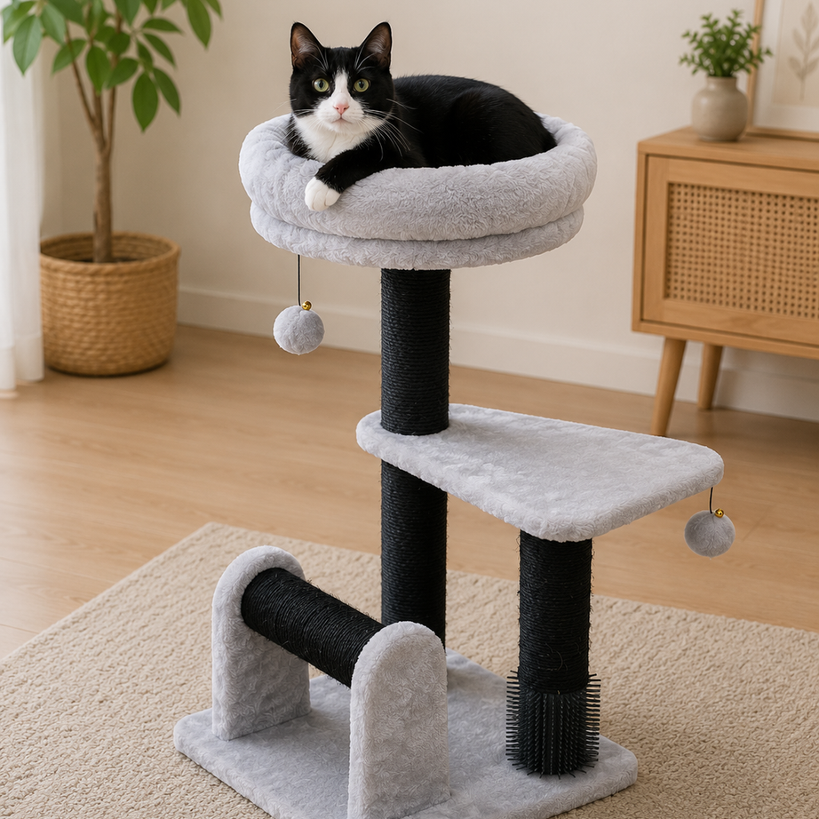 Torre para Gatos FLORIDA - Arranhador com Cama Elevada - 38 x 38 x 69 cm - Cinza