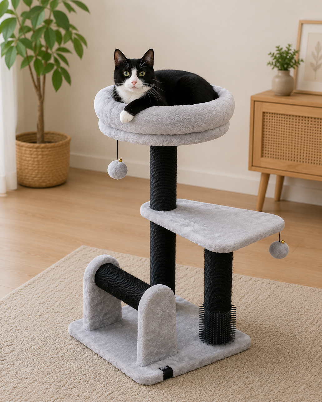 Torre para Gatos FLORIDA - Arranhador com Cama Elevada - 38 x 38 x 69 cm - Cinza