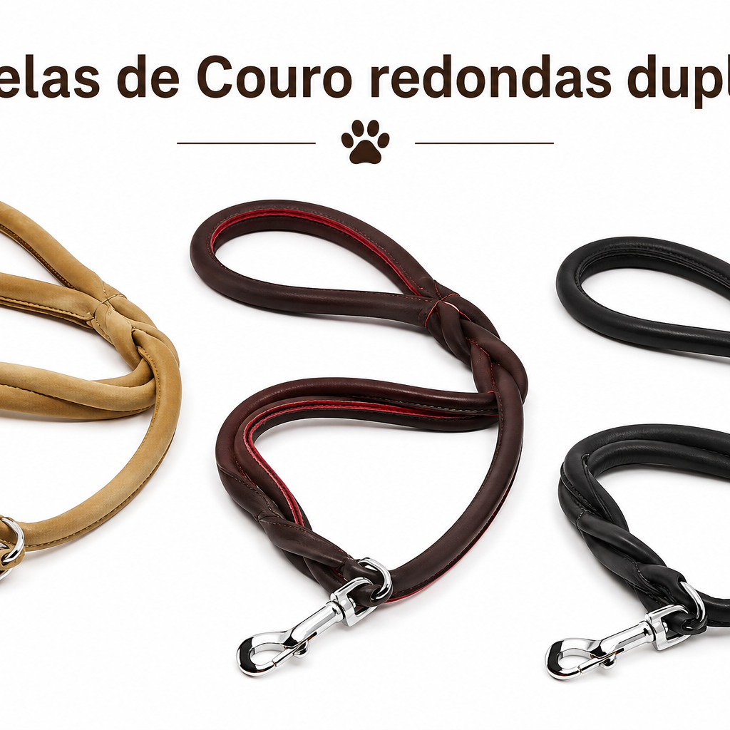 Trela de Couro Redonda Dupla | 60cm x 20mm
