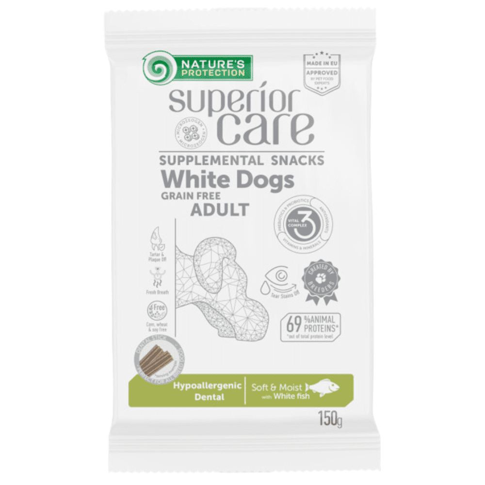 Nature’s Protection Superior Care White Coat – Snack para Cão com Peixe Branco para Pele, Pelo e Higiene Dentária | 150 g